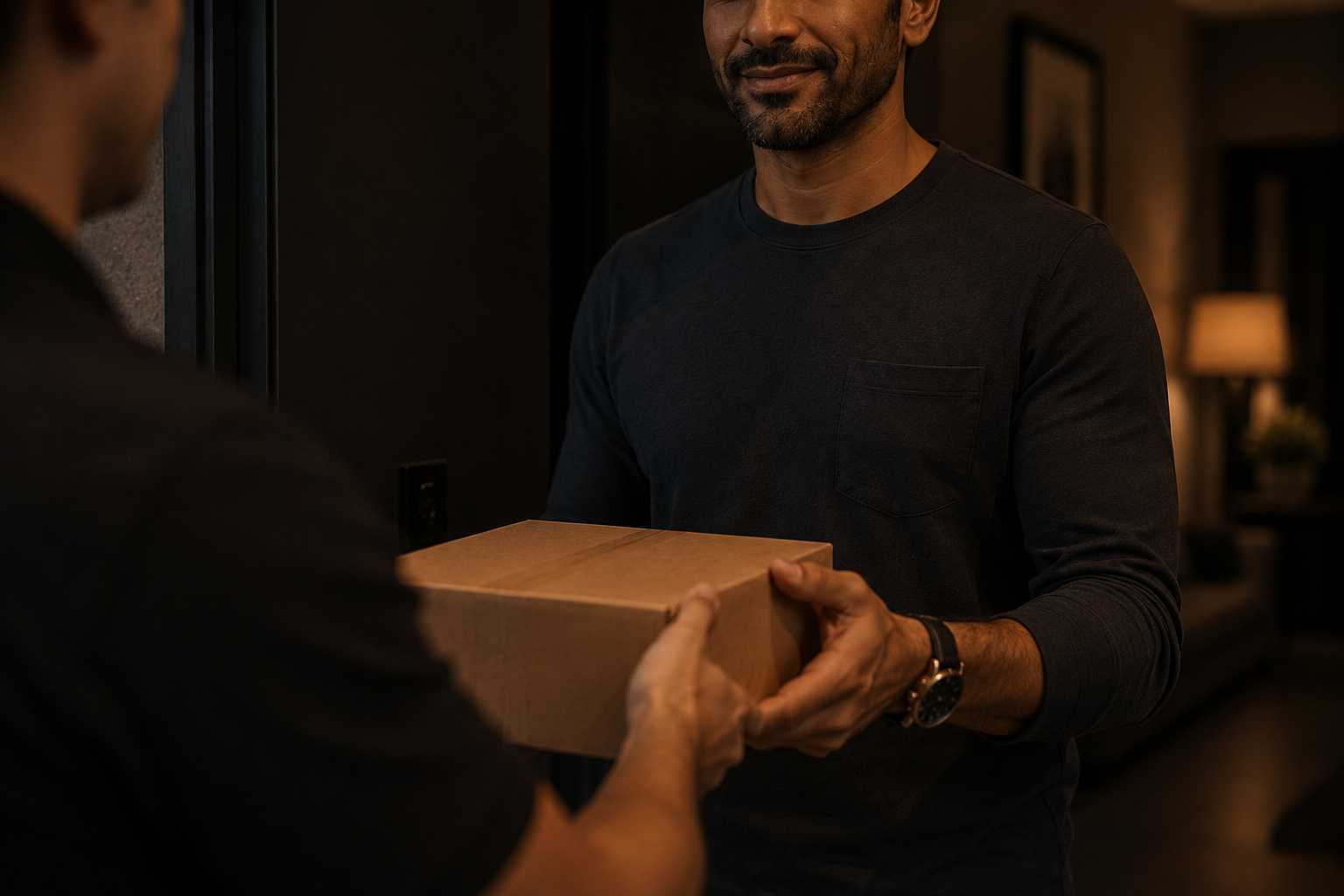 Plain, unbranded parcel received discreetly at the door